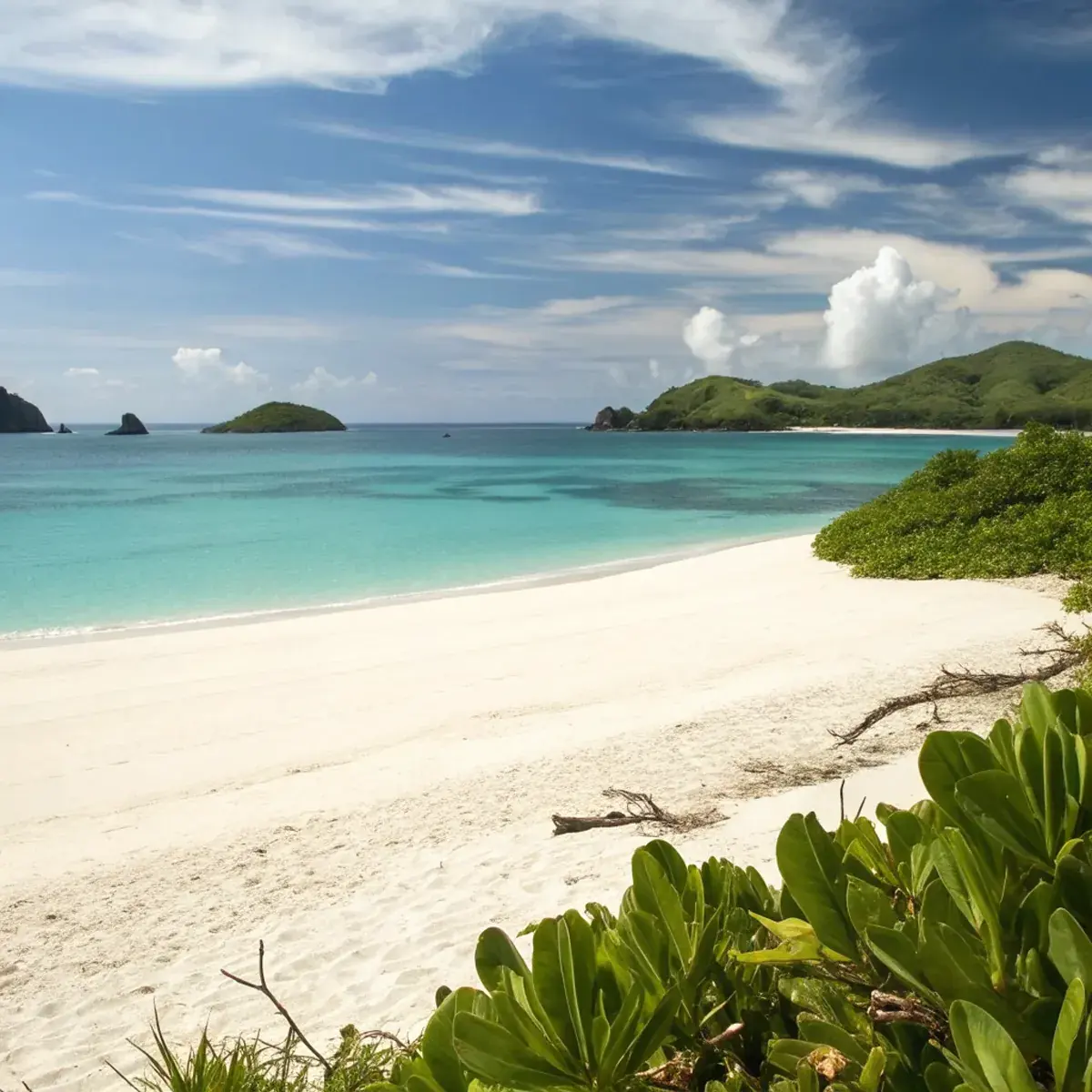 A quiet white-sand beach on the Lombok coast