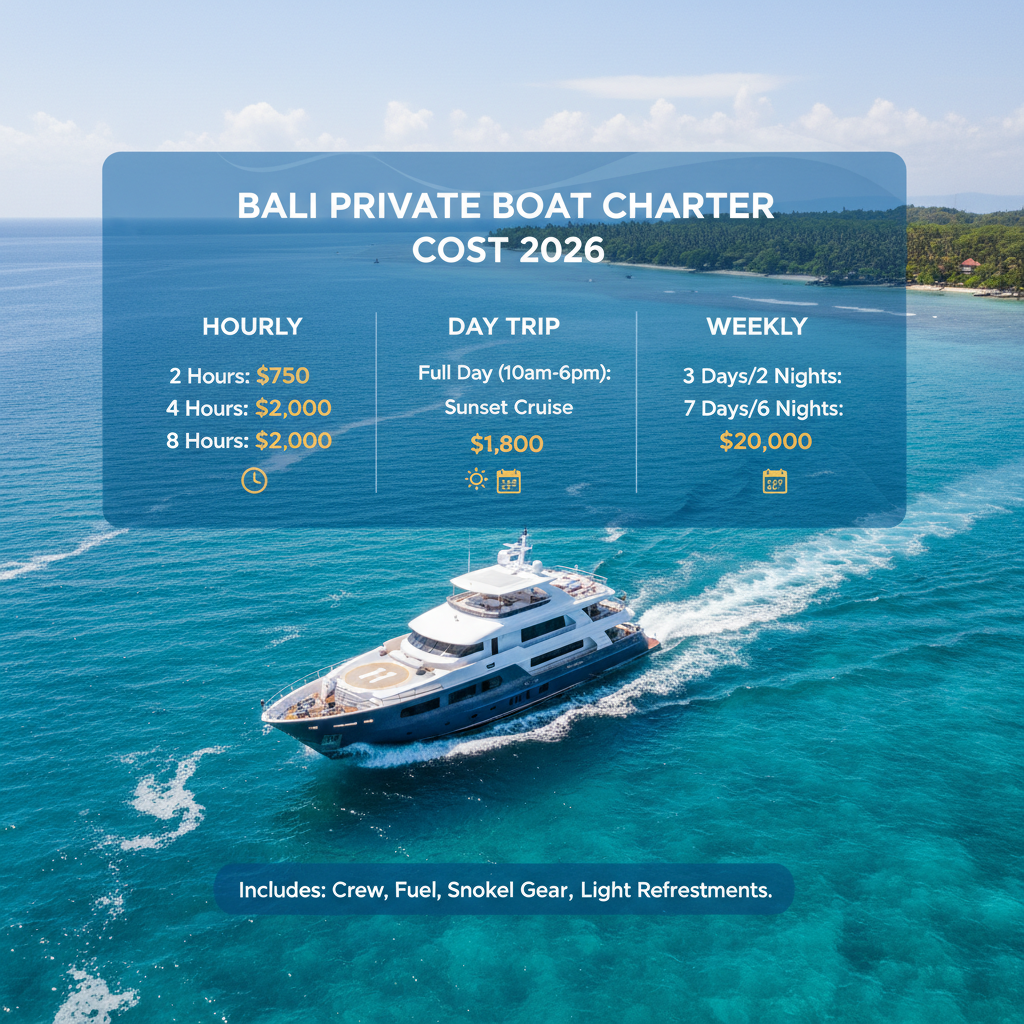 Drone aerial of a 50ft sport yacht and a phinisi schooner anchored together off Sanur jetty at sunrise, illustrating Bali private boat charter price tiers