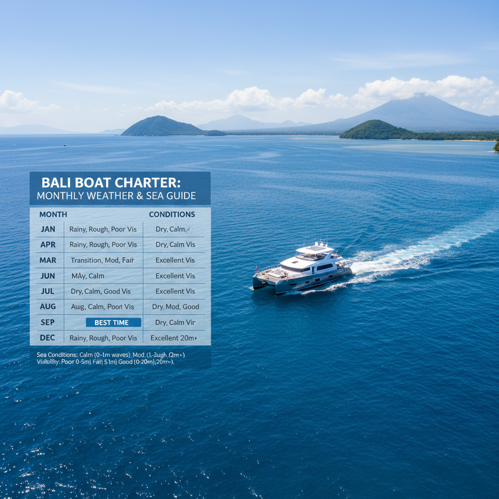 Drone aerial of a private 50ft catamaran anchored at Crystal Bay Nusa Penida with charter guests on the swim platform