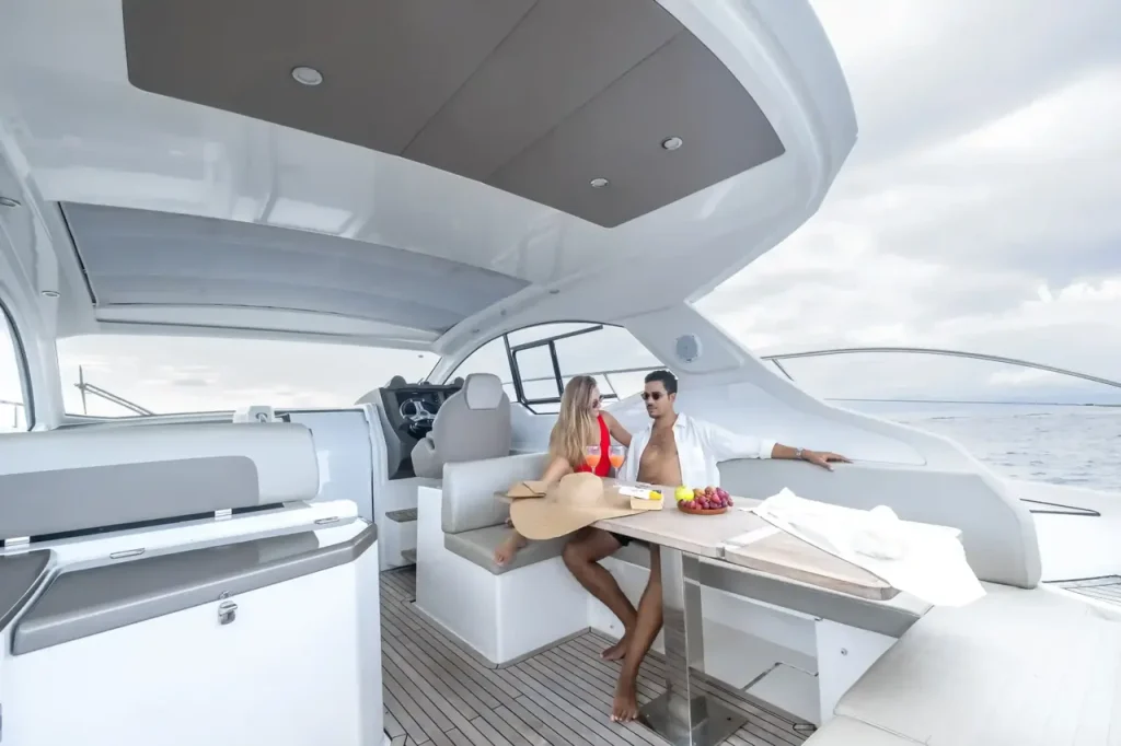 Lunch laid out on the aft deck of a yacht